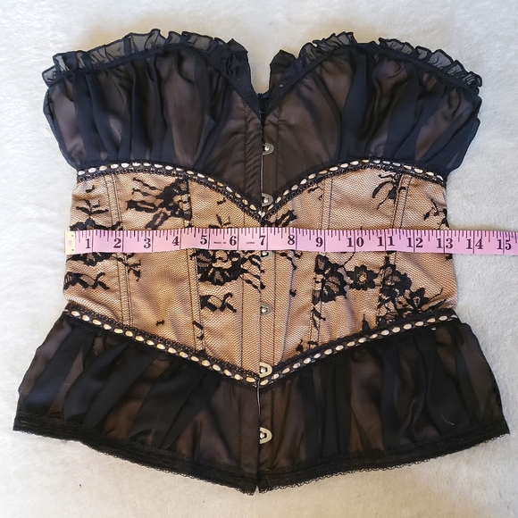 Tan Black Mesh Lace Overbust Corset Bustier Top Y2K vintage nwt - Picture 15 of 17